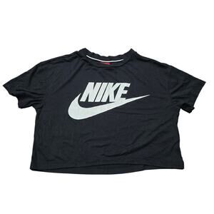 Nike Black & White Logo Crop Top Graphic Short Sleeve Shirt Women's Size Small